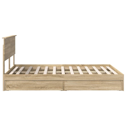 Opslag bed met lade Sonoma Eiken 135 x 190 cm Bewerkt hout