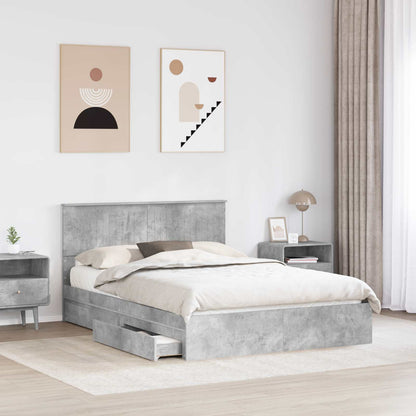 Opslag bed met hoofdeinde Beton Grijs 135 x 190 cm Bewerkt hout