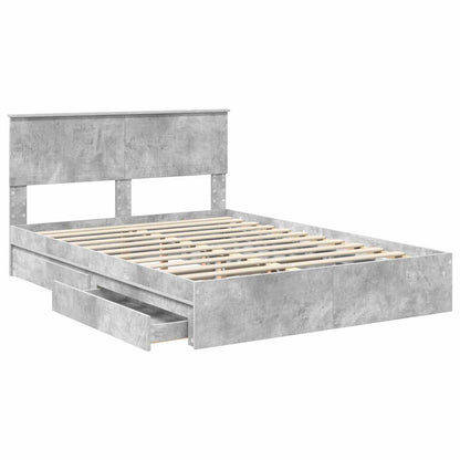 Opslag bed met hoofdeinde Beton Grijs 135 x 190 cm Bewerkt hout