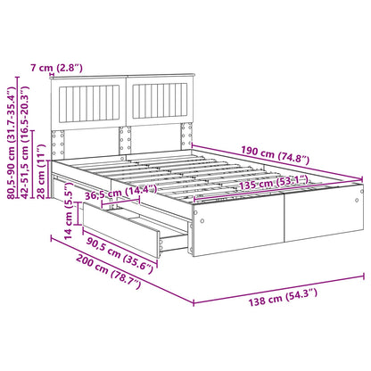Opslag bed met hoofdeinde Beton Grijs 135 x 190 cm Bewerkt hout