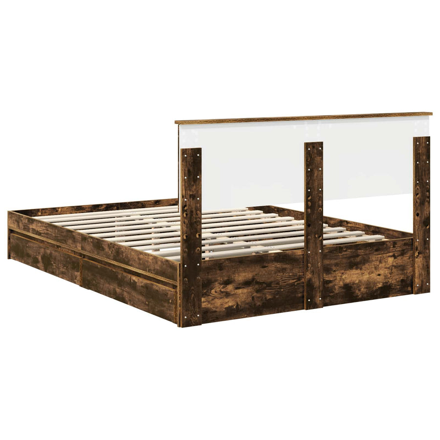 Opslag bed met lade Gerookt eiken 135 x 190 cm Bewerkt hout