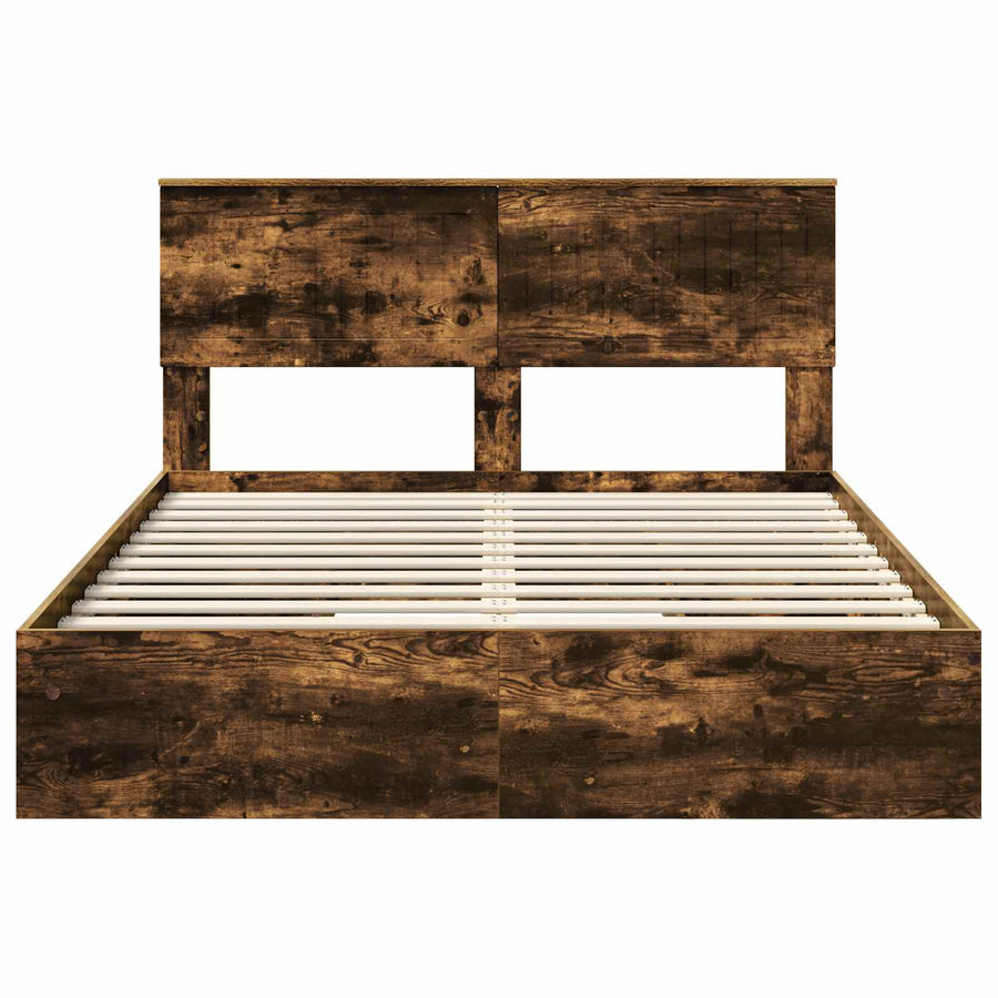 Opslag bed met lade Gerookt eiken 135 x 190 cm Bewerkt hout