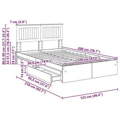 Opslag bed met lade Sonoma Eiken 120 x 200 cm Bewerkt hout