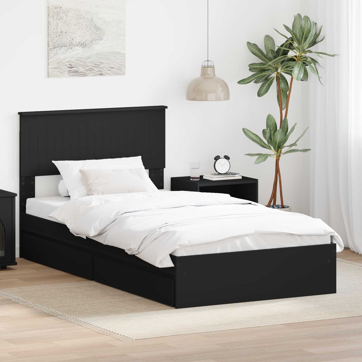 Opslag bed met hoofdeinde Zwart 100 x 200 cm Bewerkt hout