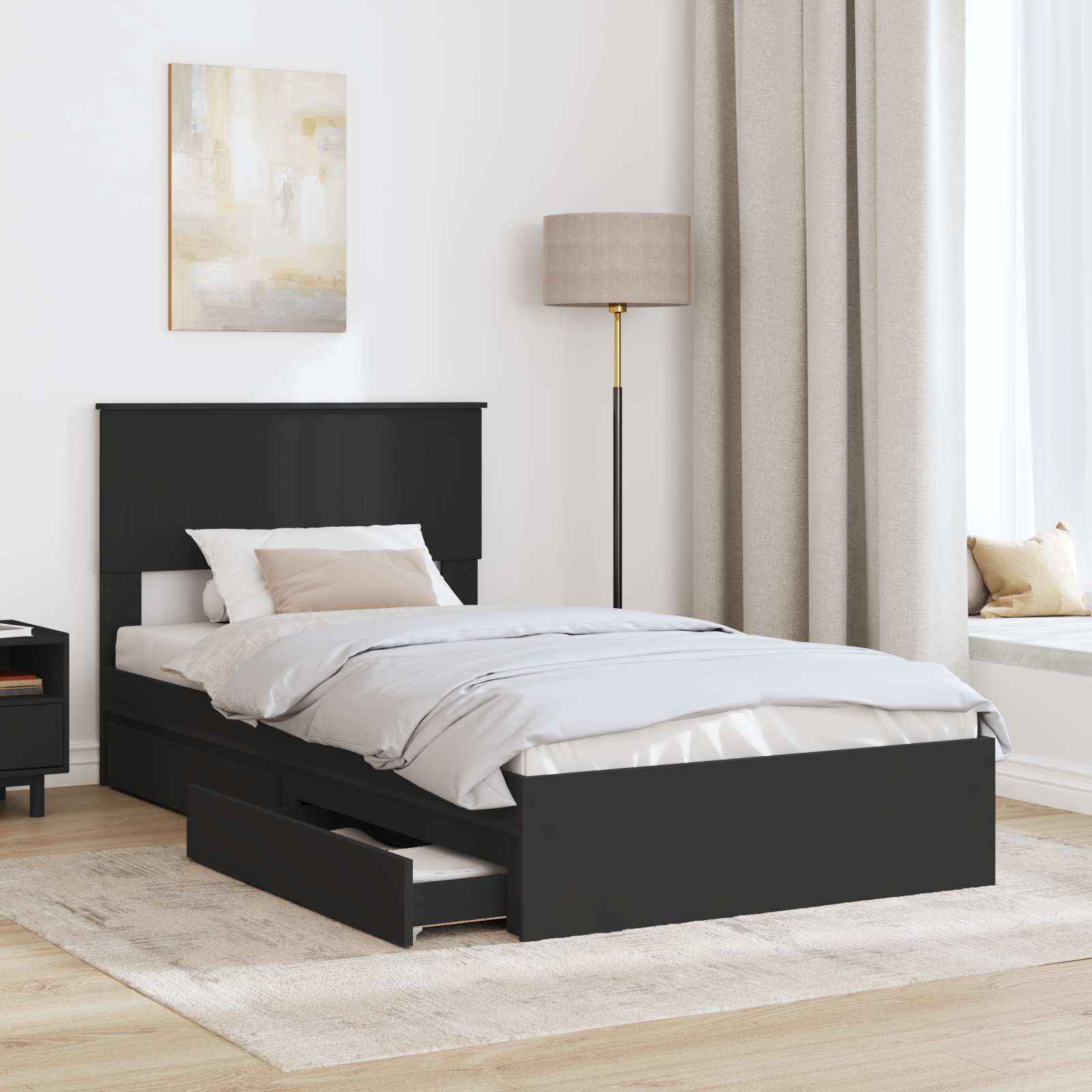 Opslag bed met hoofdeinde Zwart 100 x 200 cm Bewerkt hout