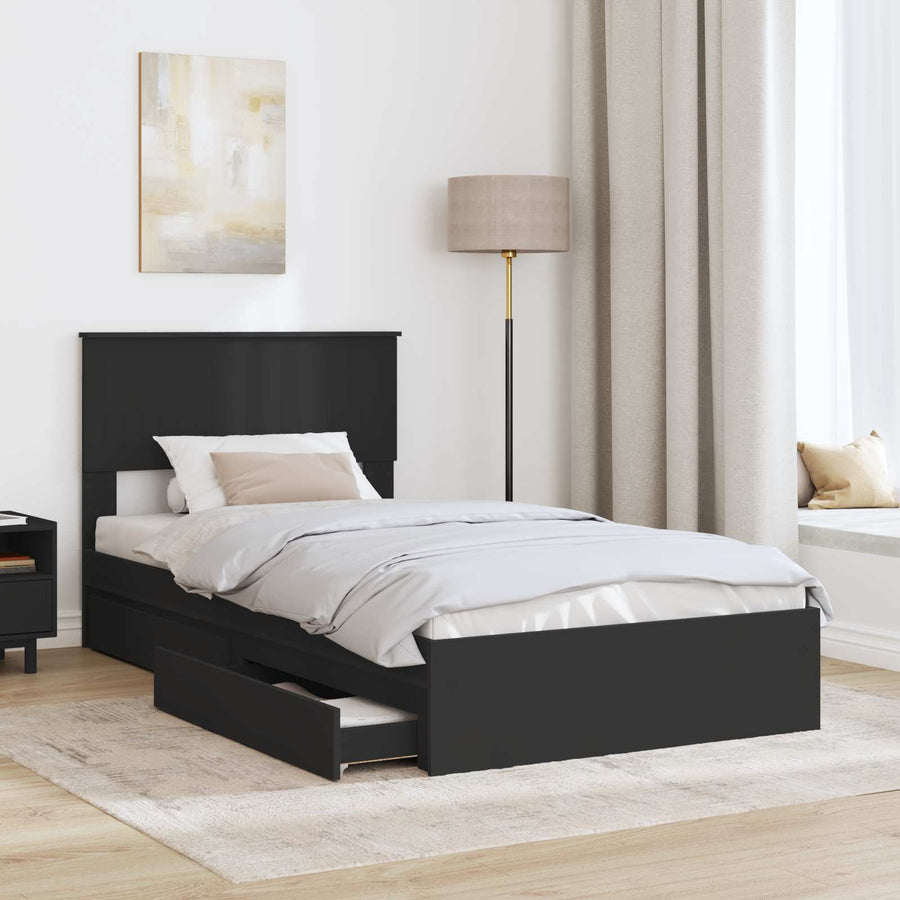 Opslag bed met hoofdeinde Zwart 100 x 200 cm Bewerkt hout