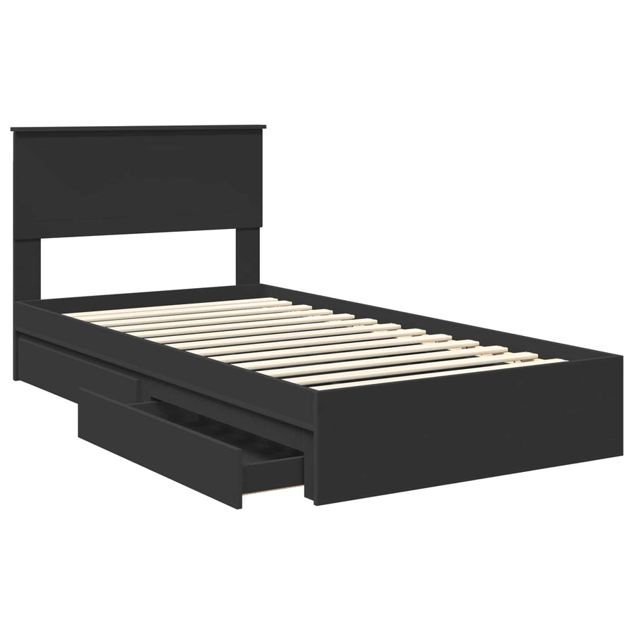 Opslag bed met hoofdeinde Zwart 100 x 200 cm Bewerkt hout