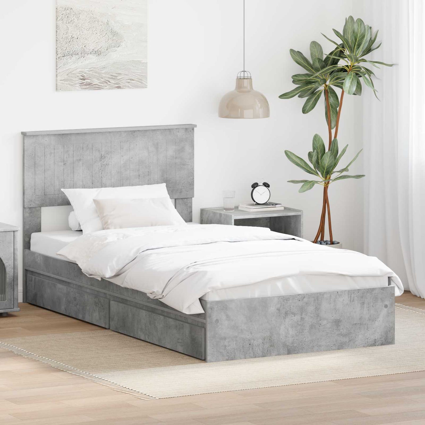 Bedframe met lade Beton Grijs 100 x 200 cm Bewerkt hout