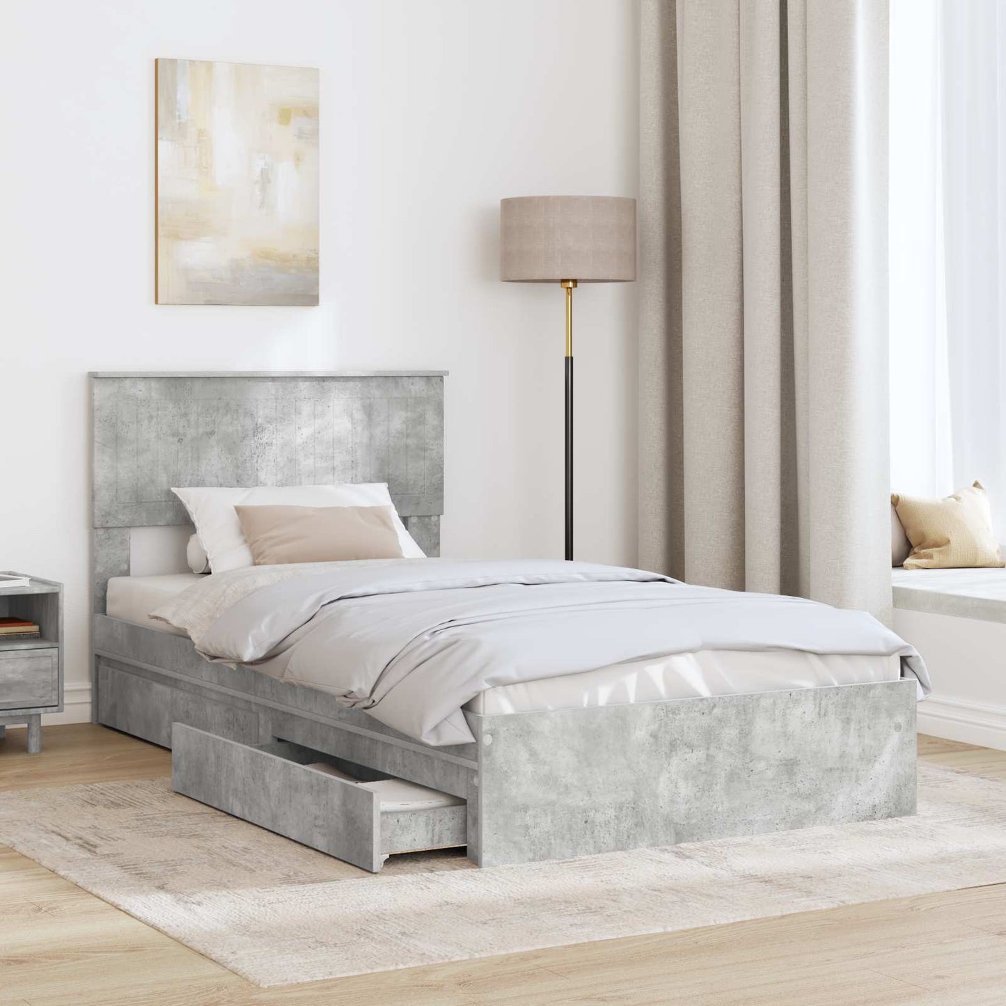 Bedframe met lade Beton Grijs 100 x 200 cm Bewerkt hout