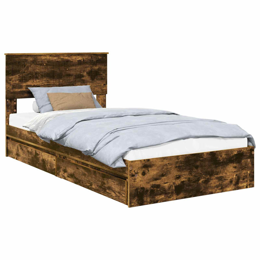 Bedframe met lade Gerookt eiken 100 x 200 cm Bewerkt hout