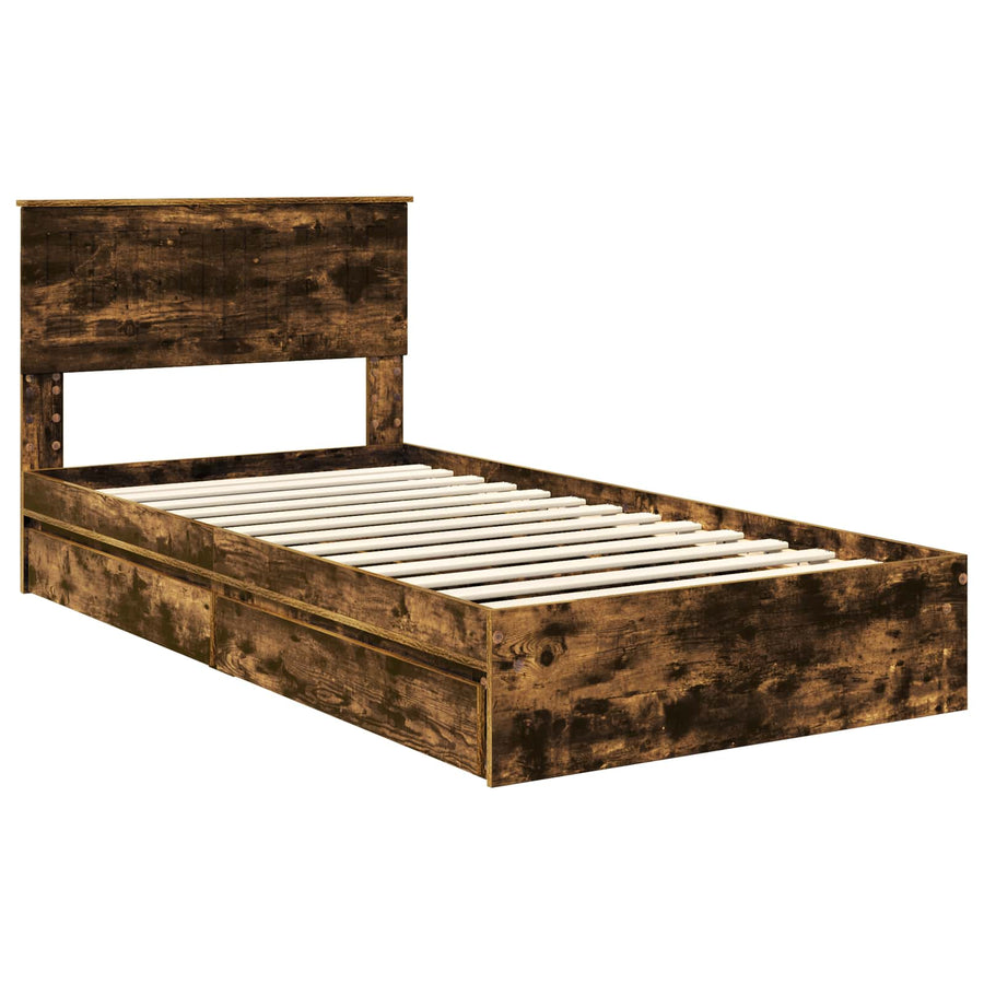 Bedframe met lade Gerookt eiken 100 x 200 cm Bewerkt hout