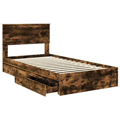 Bedframe met lade Gerookt eiken 100 x 200 cm Bewerkt hout