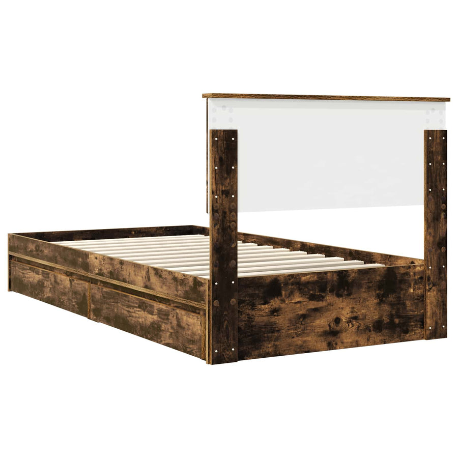 Bedframe met lade Gerookt eiken 100 x 200 cm Bewerkt hout