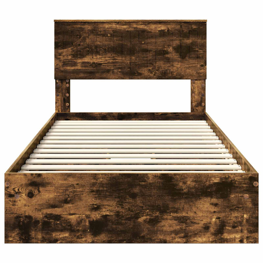 Bedframe met lade Gerookt eiken 100 x 200 cm Bewerkt hout