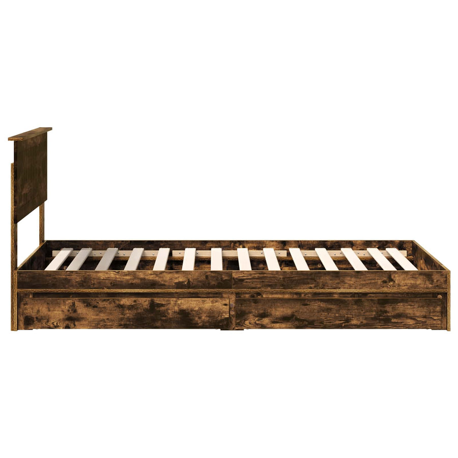 Bedframe met lade Gerookt eiken 100 x 200 cm Bewerkt hout