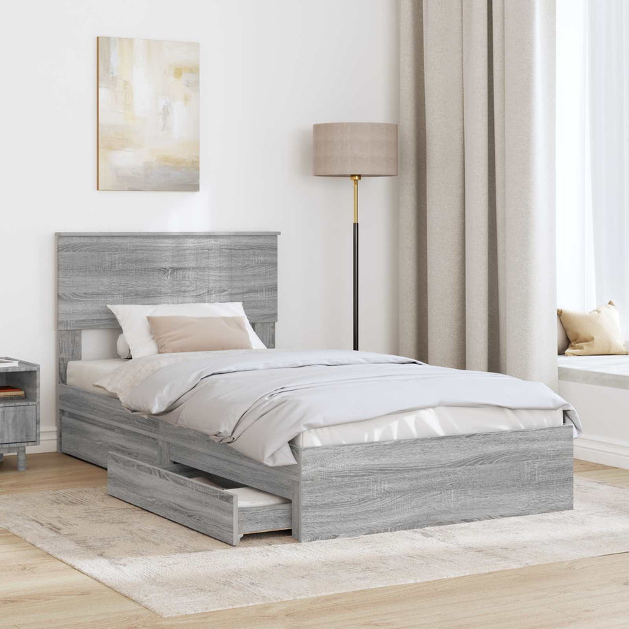 Bedframe met lade Grijs Sonoma 100 x 200 cm Bewerkt hout