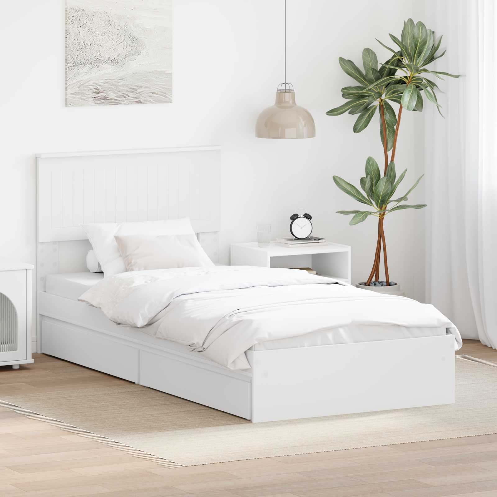 Bedframe met lade met hoofdeinde Wit 90 x 200 cm Bewerkt hout