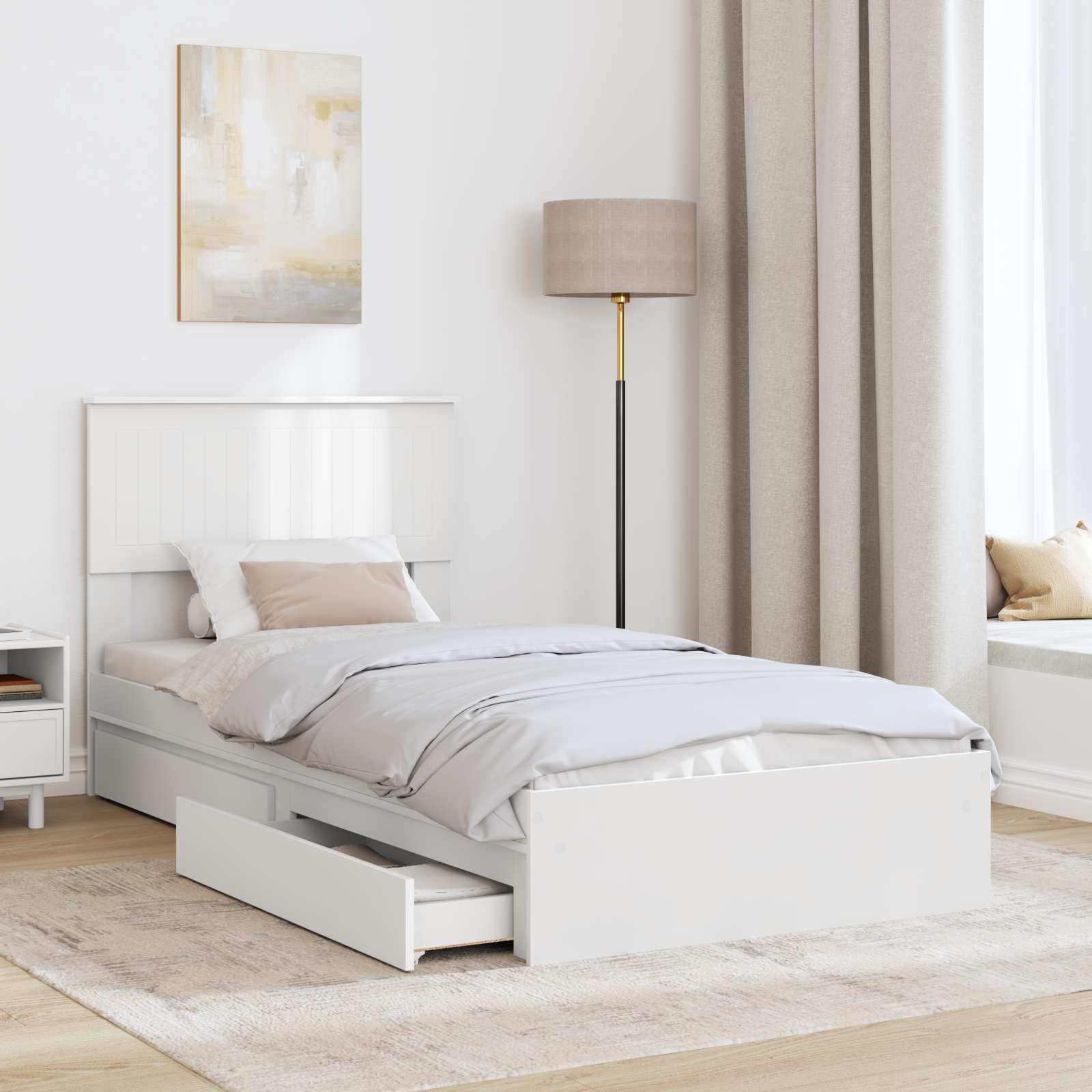 Bedframe met lade met hoofdeinde Wit 90 x 200 cm Bewerkt hout