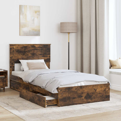 Bedframe met lade Gerookt eiken 90 x 200 cm Bewerkt hout