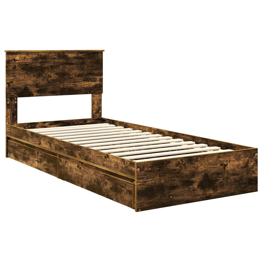 Bedframe met lade Gerookt eiken 90 x 200 cm Bewerkt hout