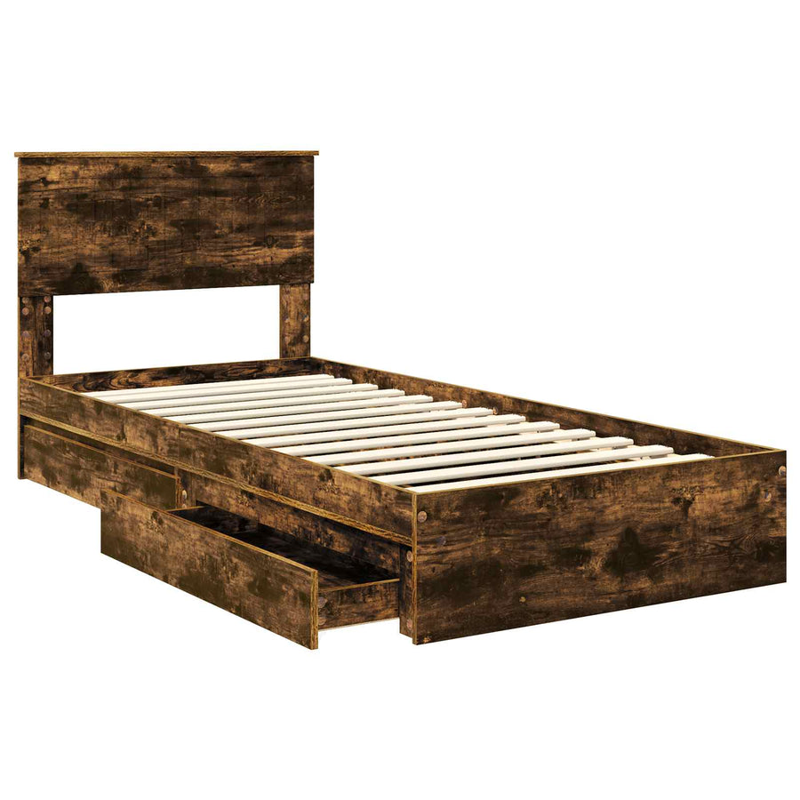Bedframe met lade Gerookt eiken 90 x 200 cm Bewerkt hout