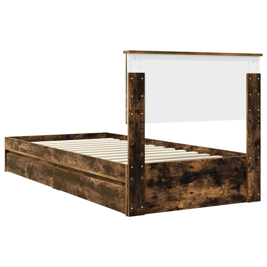 Bedframe met lade Gerookt eiken 90 x 200 cm Bewerkt hout