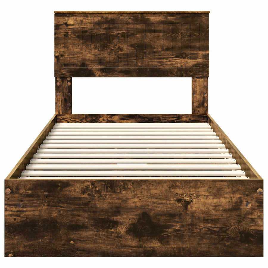 Bedframe met lade Gerookt eiken 90 x 200 cm Bewerkt hout