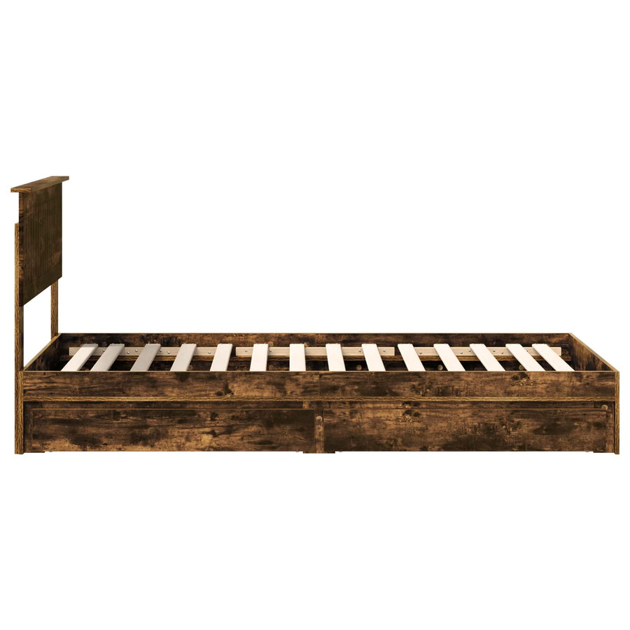 Bedframe met lade Gerookt eiken 90 x 200 cm Bewerkt hout