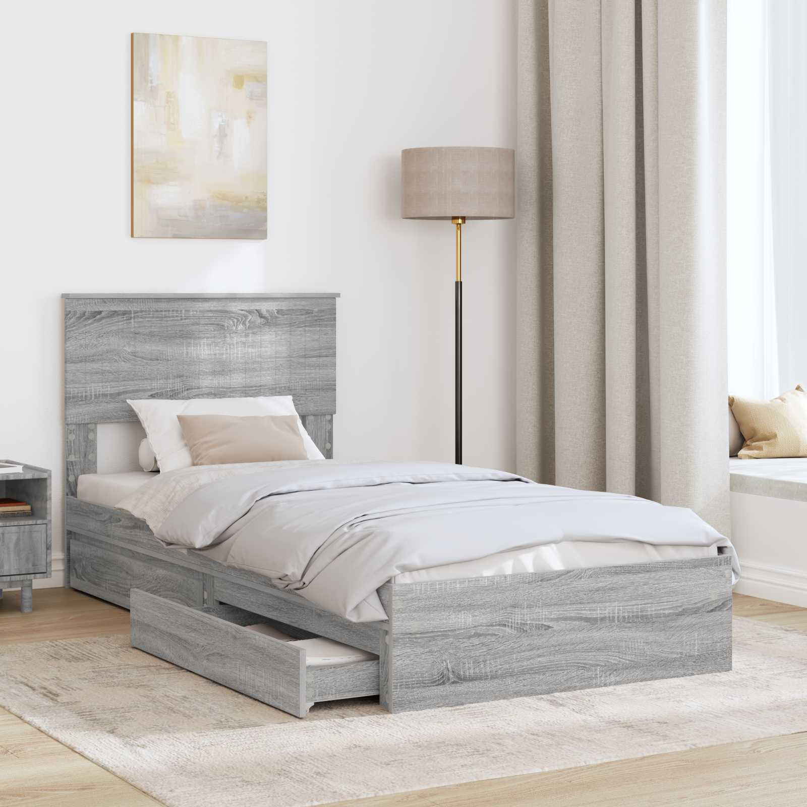 Bedframe met lade Grijs Sonoma 90 x 200 cm Bewerkt hout