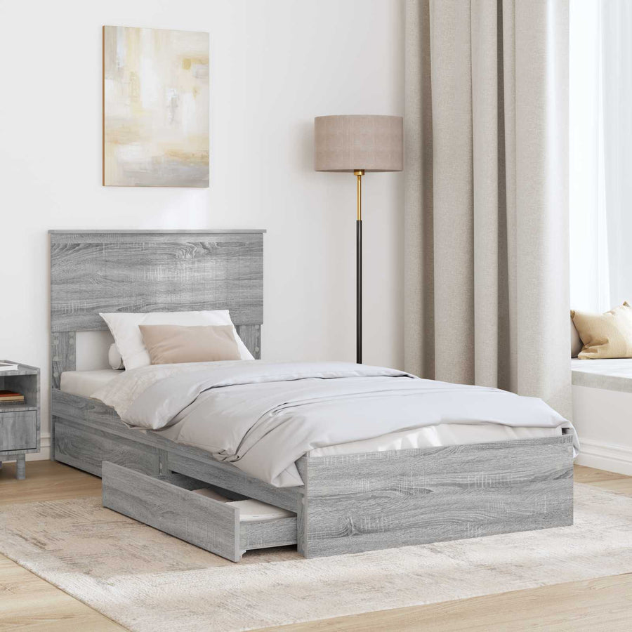 Bedframe met lade Grijs Sonoma 90 x 200 cm Bewerkt hout