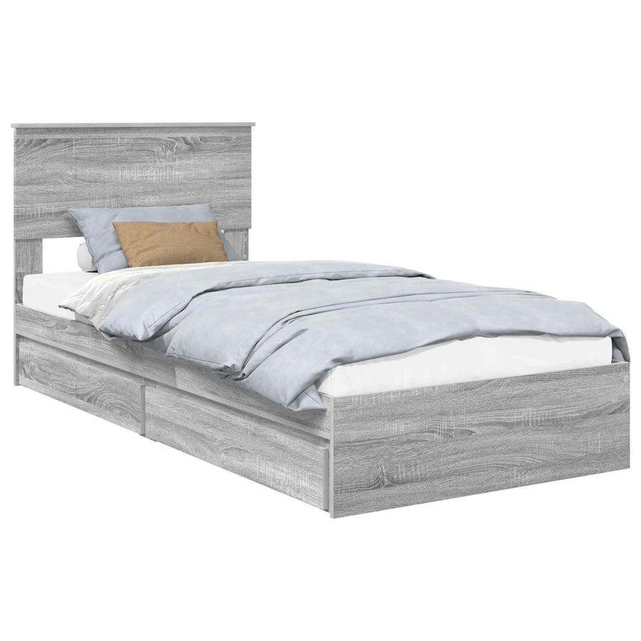 Bedframe met lade Grijs Sonoma 90 x 200 cm Bewerkt hout