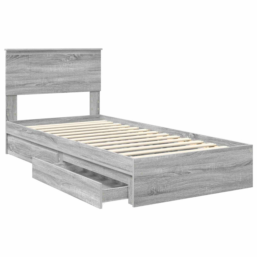 Bedframe met lade Grijs Sonoma 90 x 200 cm Bewerkt hout