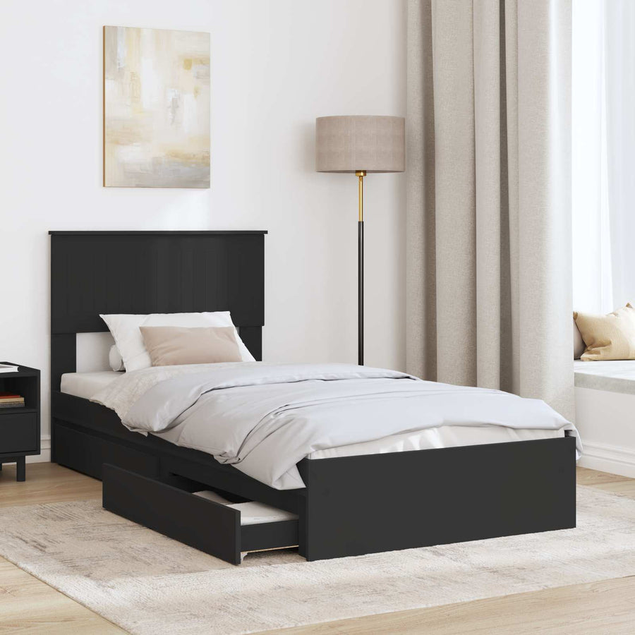 Bedframe met lade met hoofdeinde Zwart 90 x 190 cm Bewerkt hout