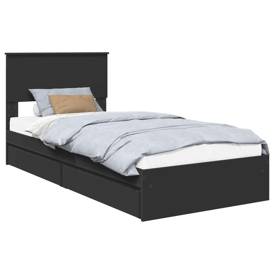 Bedframe met lade met hoofdeinde Zwart 90 x 190 cm Bewerkt hout