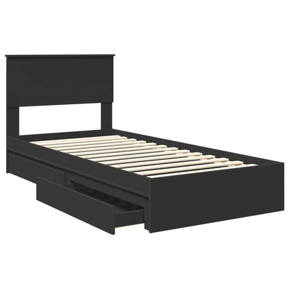 Bedframe met lade met hoofdeinde Zwart 90 x 190 cm Bewerkt hout