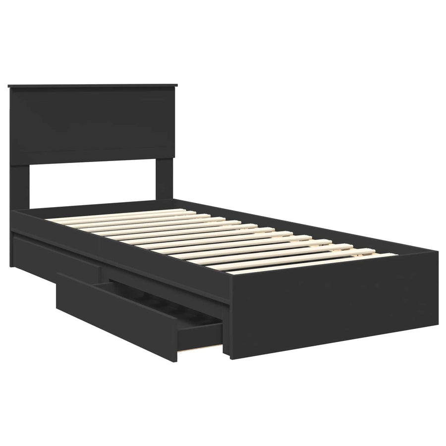 Bedframe met lade met hoofdeinde Zwart 90 x 190 cm Bewerkt hout