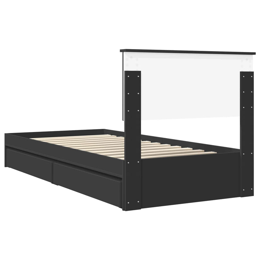 Bedframe met lade met hoofdeinde Zwart 90 x 190 cm Bewerkt hout