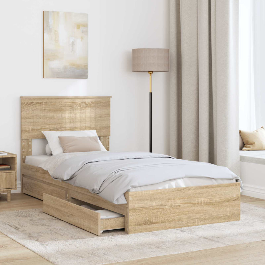 Bedframe met lade Sonoma Eiken 90 x 190 cm Bewerkt hout