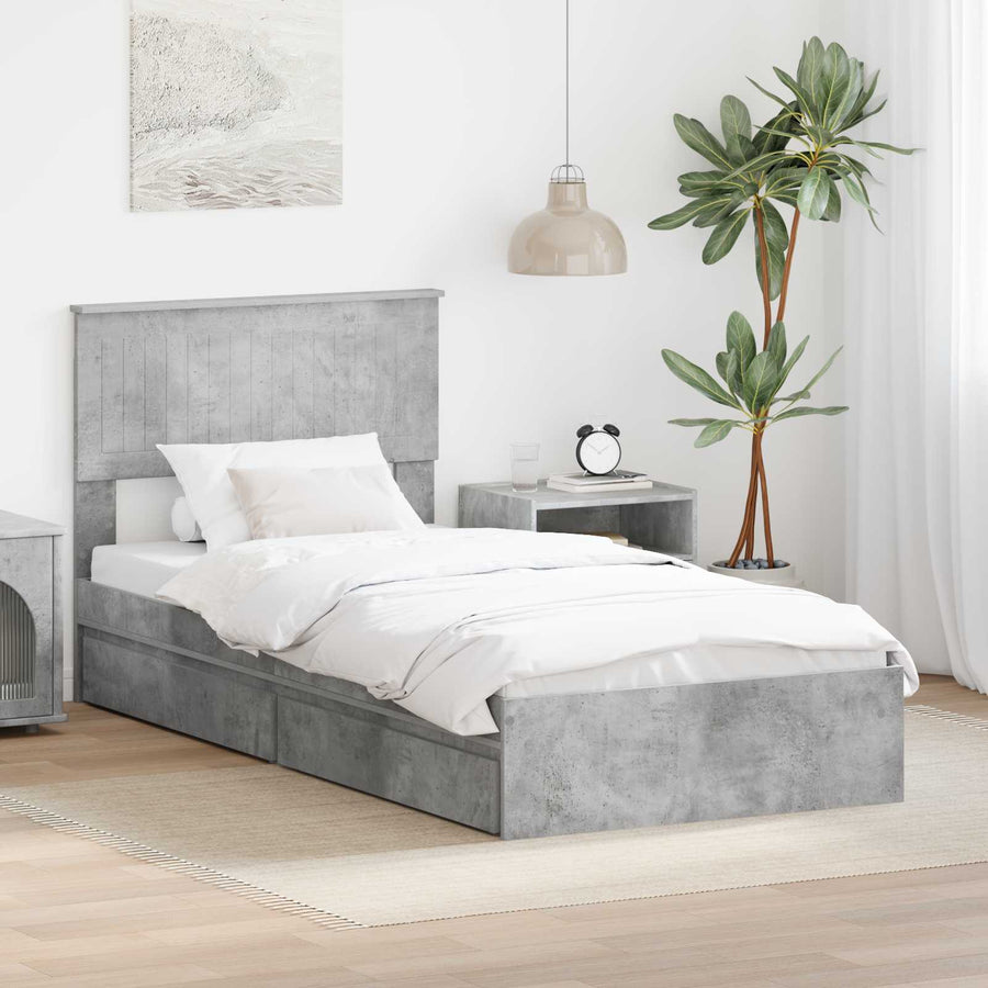 Bedframe met lade Beton Grijs 90 x 190 cm Bewerkt hout