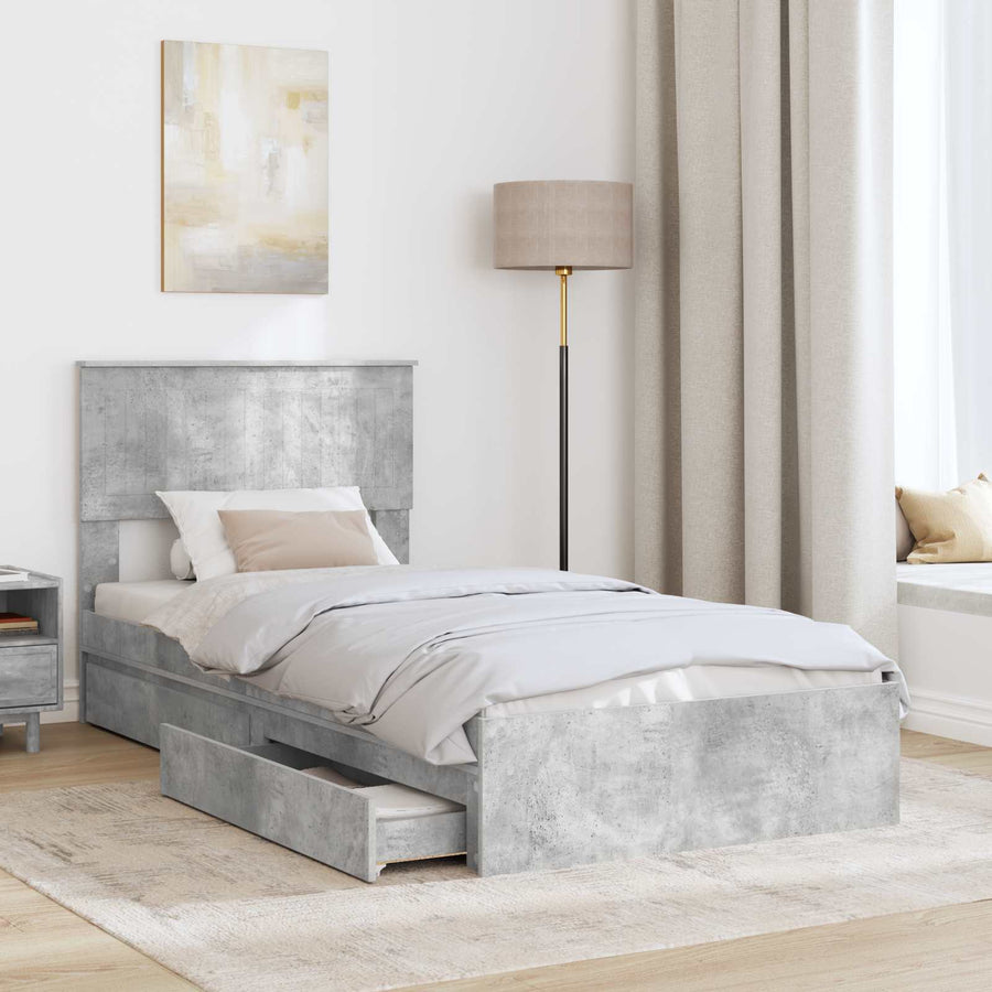 Bedframe met lade Beton Grijs 90 x 190 cm Bewerkt hout