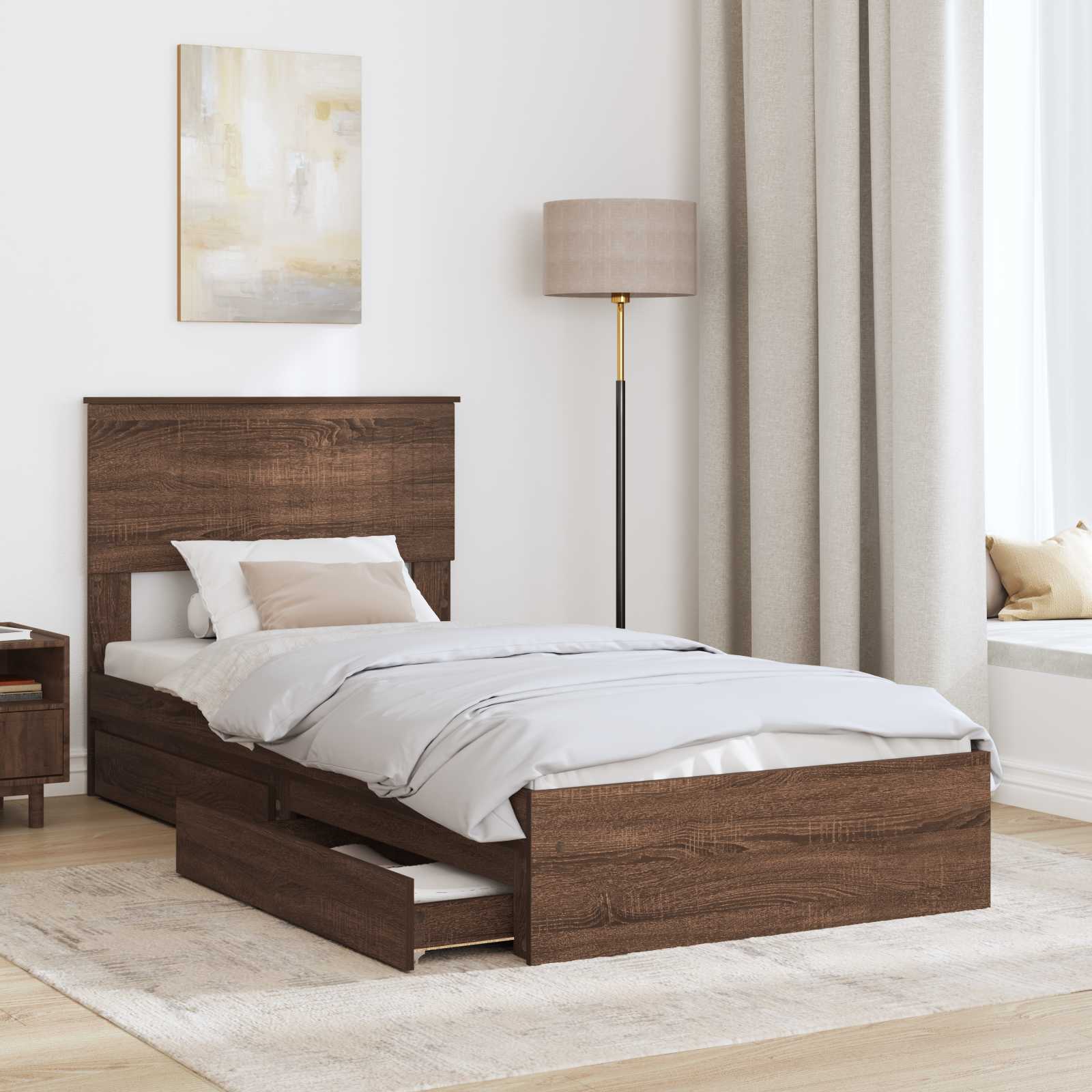 Opslag bed met hoofdeinde Bruin Eiken 90 x 190 cm Bewerkt hout