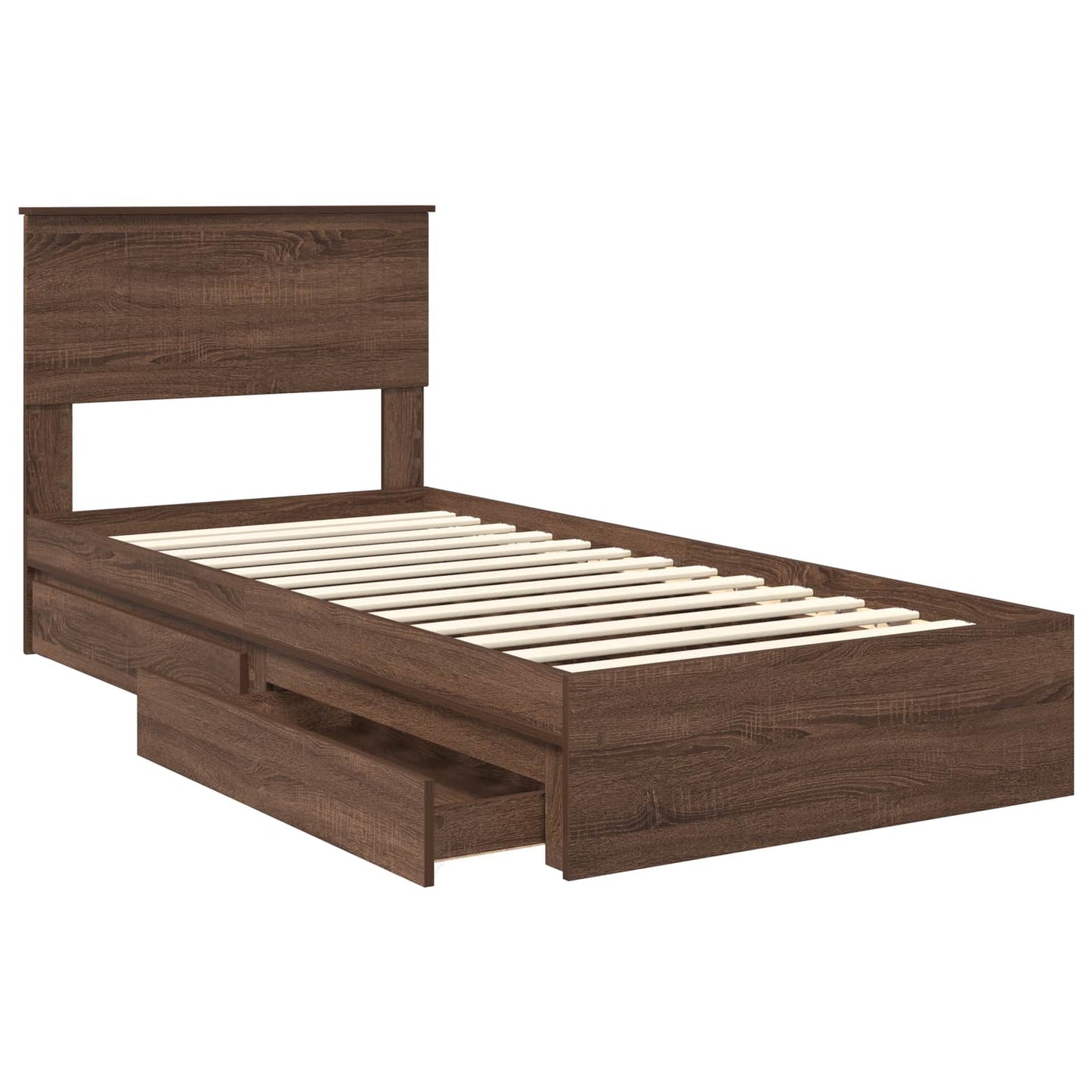 Opslag bed met hoofdeinde Bruin Eiken 90 x 190 cm Bewerkt hout