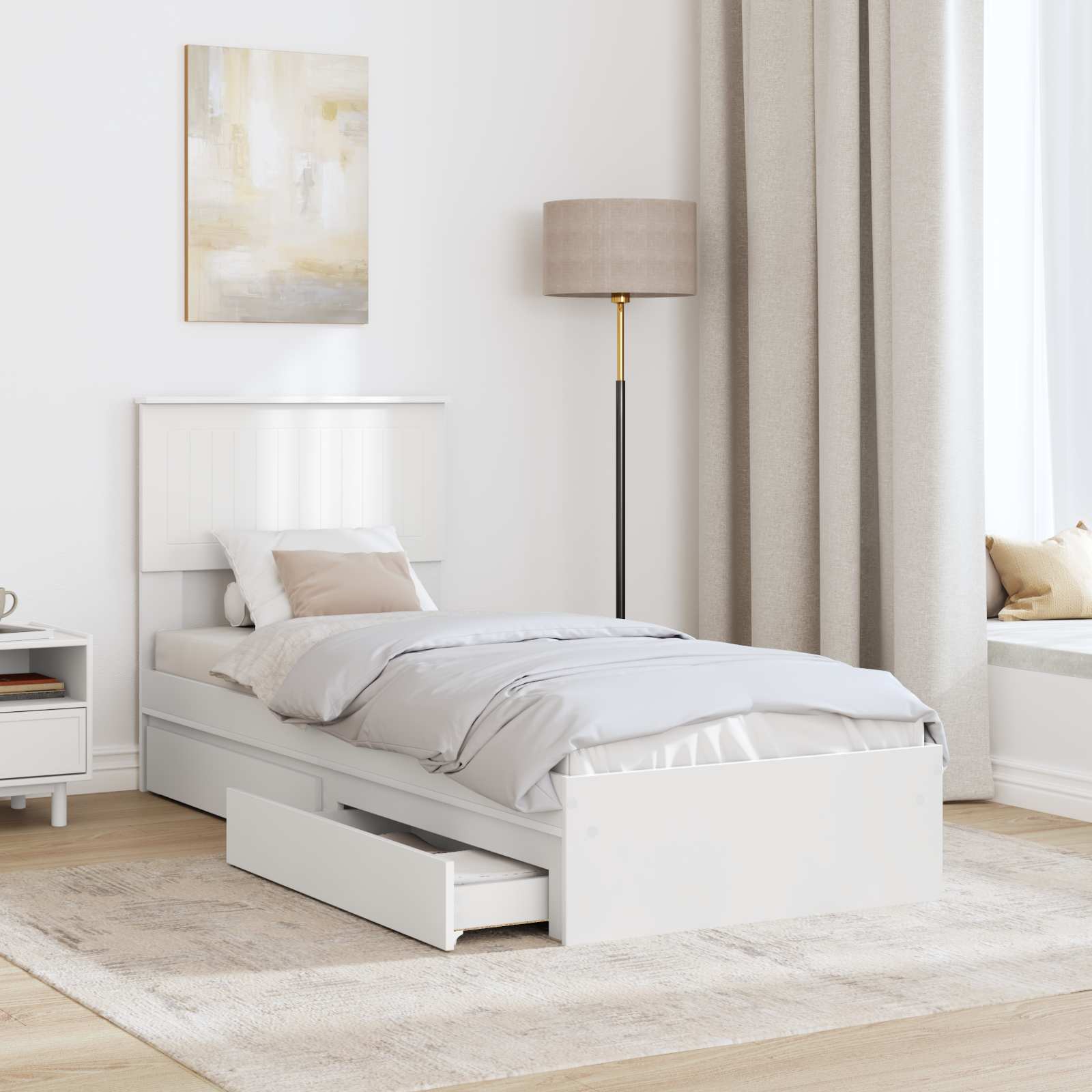 Bedframe met lade met hoofdeinde Wit 75 x 190 cm Bewerkt hout