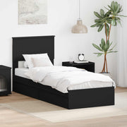 Opbergbed met hoofdeinde 75 x 190 cm zwart bewerkt hout
