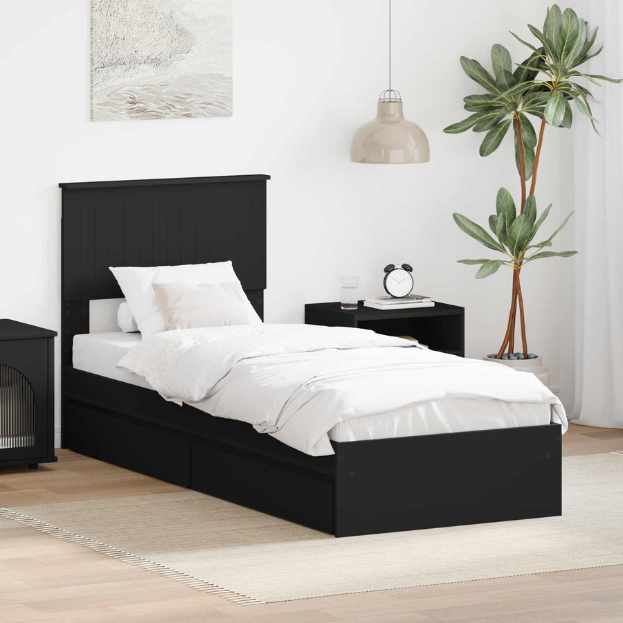 Bedframe met lade met hoofdeinde Zwart 75 x 190 cm Bewerkt hout