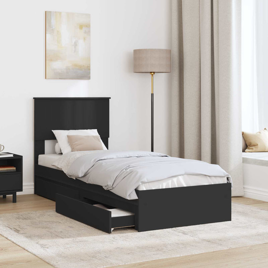 Bedframe met lade met hoofdeinde Zwart 75 x 190 cm Bewerkt hout