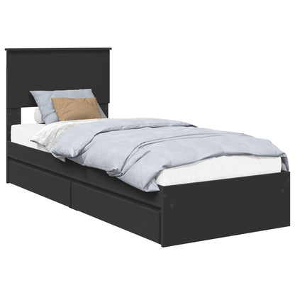 Bedframe met lade met hoofdeinde Zwart 75 x 190 cm Bewerkt hout
