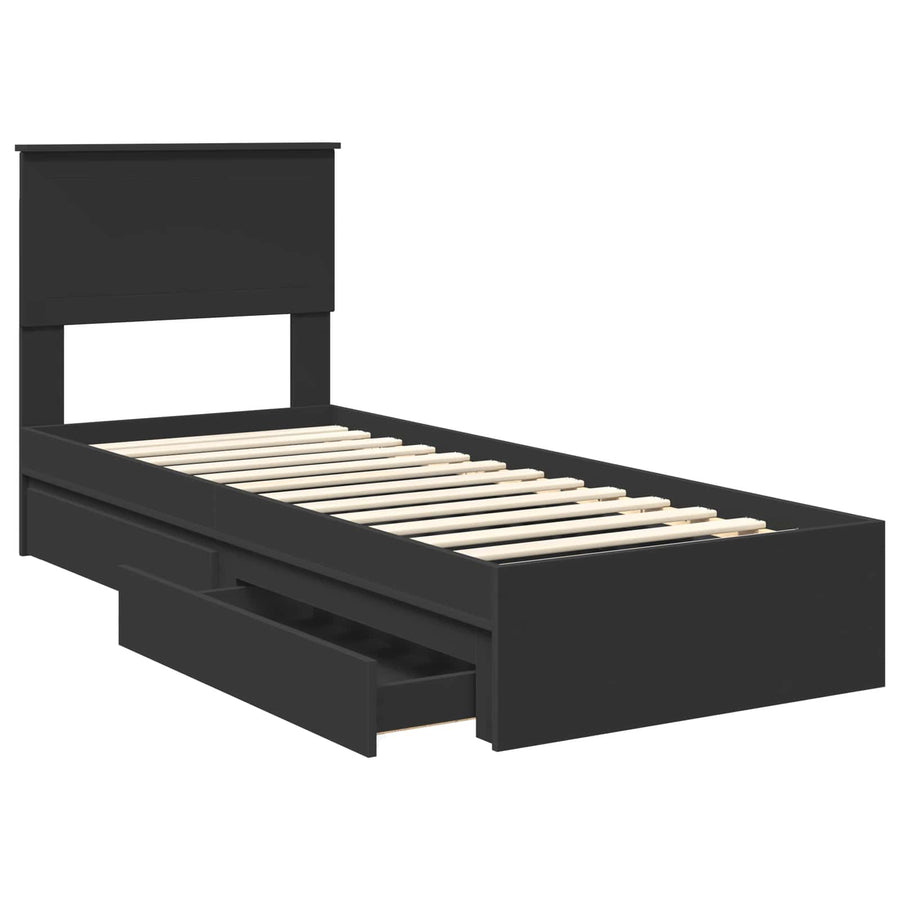 Bedframe met lade met hoofdeinde Zwart 75 x 190 cm Bewerkt hout