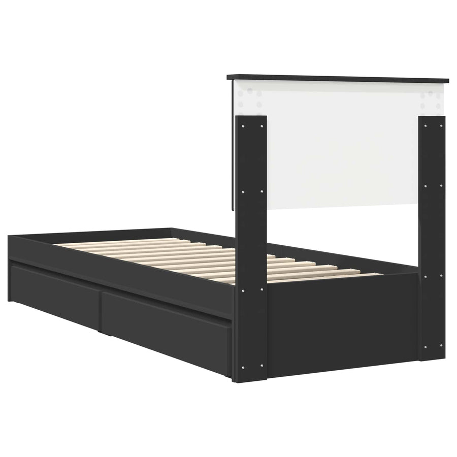 Bedframe met lade met hoofdeinde Zwart 75 x 190 cm Bewerkt hout