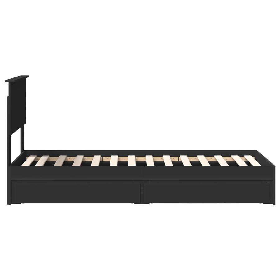 Bedframe met lade met hoofdeinde Zwart 75 x 190 cm Bewerkt hout